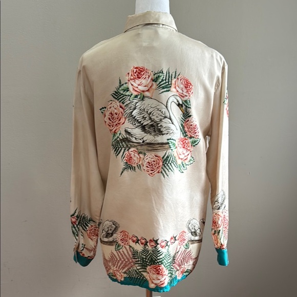 Paul & Joe Silk Vintage Floral Goose Print Button-Up Shirt Green Accents Size 3 - Picture 11 of 15